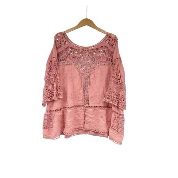 Democracy Corral Pink Crochet Beach Layering Top Boho Vacation Cotton Womens 3XL - Picture 1 of 6